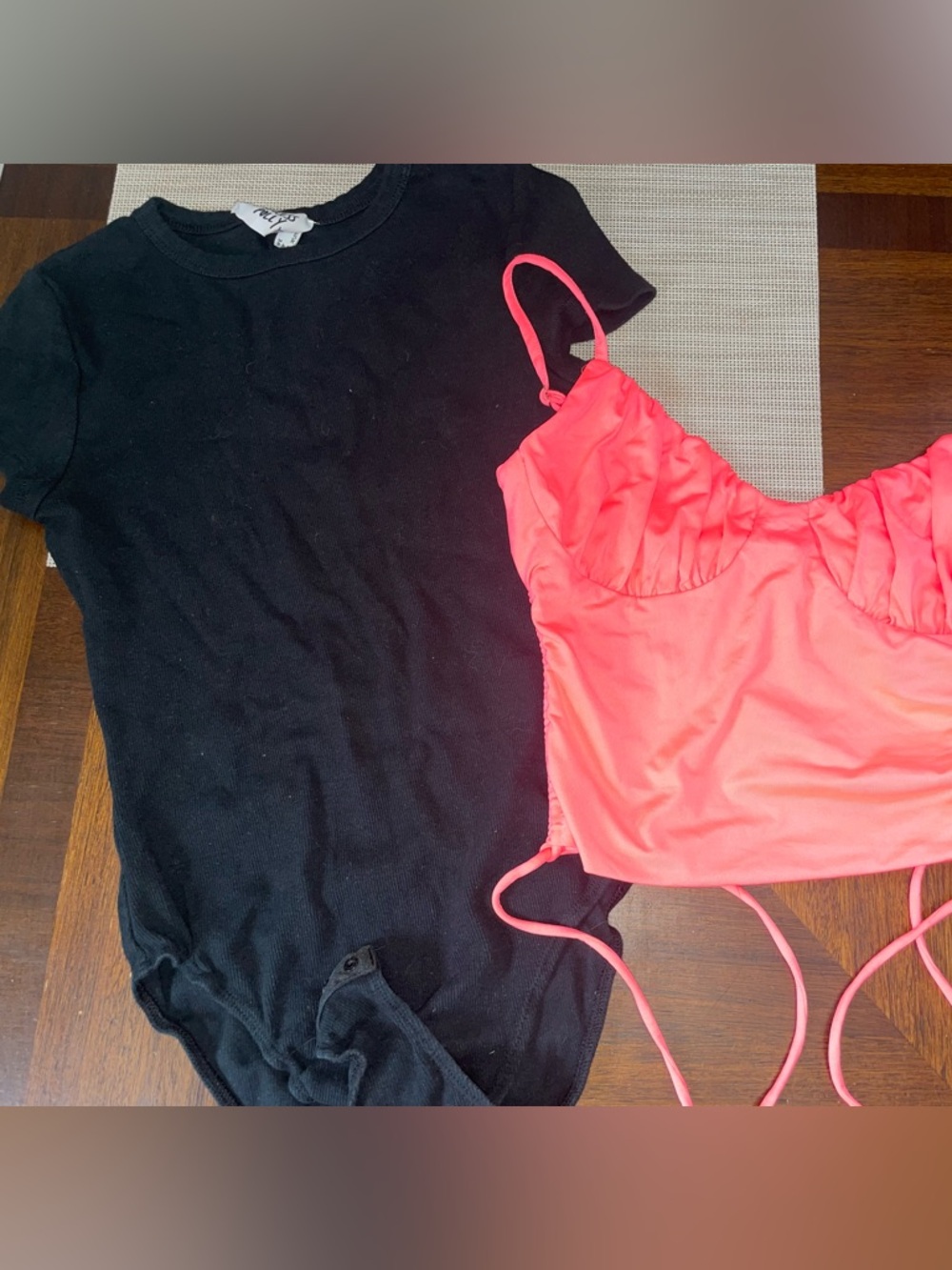 Princess Polly Bundle Size Small Black Bodysuit + Pink Ruched Tie Crop Top